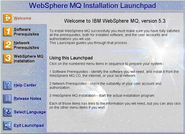 Меню установки WebSphere MQ