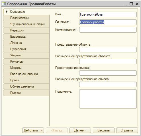 Справочник Графики работы