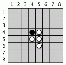White's move will flip over one of black's tiles.