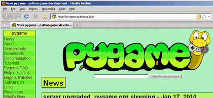 The pygame.org website