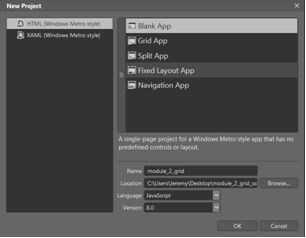 Окно Создать проект в Blend для Visual Studio