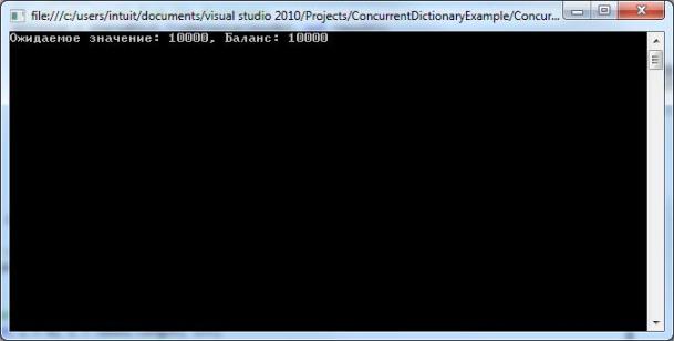  Результат выполнения программы использующую коллекцию ConcurrentDictionary 
