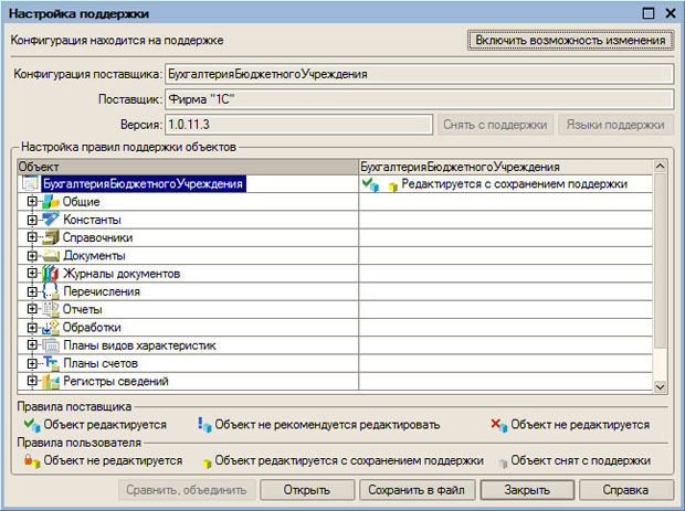 Включение возможности редактирования конфигурации