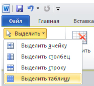 Выделение таблицы в Word