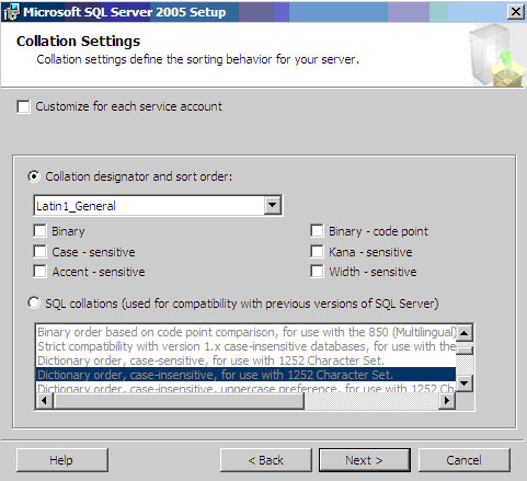 SQL Service Collation Settings
