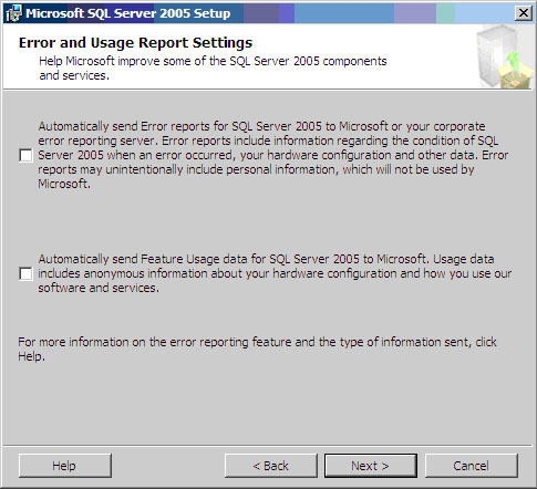 SQL Server Error and Usage report Settings