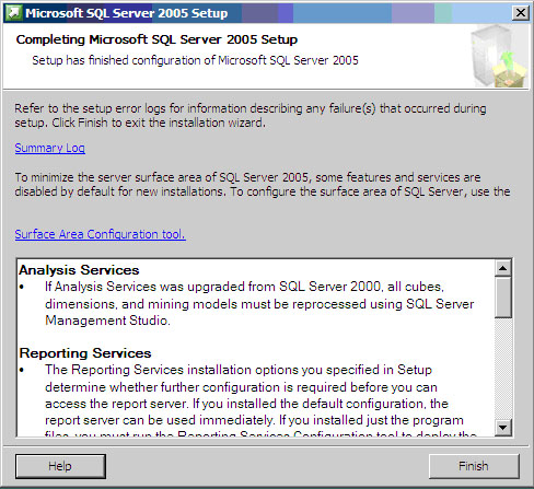 Завершение установки SQL Server