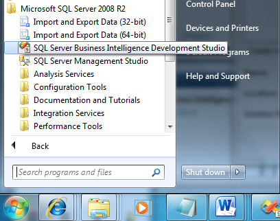 Запуск SQL Server Business Intelligence Development Studio