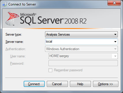 Подключение к аналитическим службам SQLServer