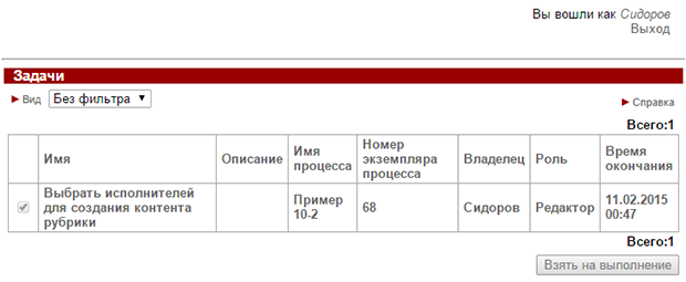 Активное задание "Выбрать исполнителей для создания контента рубрики"