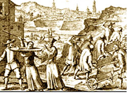 Прямое насилие как способ принуждения объекта к желаемому поведению. На гравюре (XVII в.) изображены наказания, применявшиеся в Европе в XVII в., - железный ошейник и принудительные работы