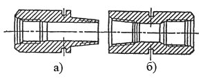 Бурильный замок: а – замковый ниппель; б – замковая муфта