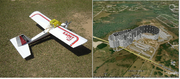 Студенты смонтировали eBox на этой R/C модели самолета вместе с приемником GPS и небольшой батареей. Они записали данные полета и вывели  данные, используя программу Google Earth
