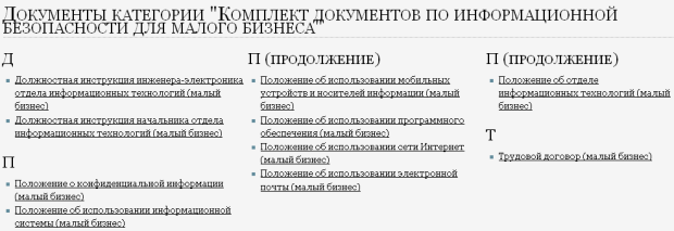 Список документов по информационной безопасности для малого бизнеса