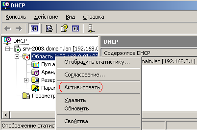 Активирование заданного нами диапазона IP адресов для клиентских машин