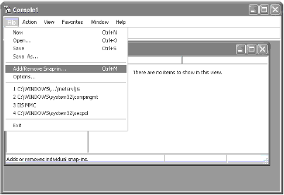 Открытие диалогового окна Add/Remove Snap-in (Добавить или удалить оснастку) 