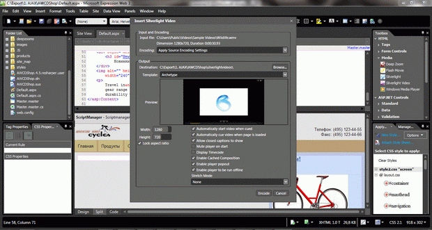 Добавление Silverlight-плеера на страницу в Microsoft Expression Web