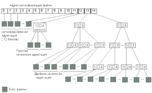 Адресация файлов в системе Ext2fs.