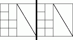 Пример разделения сети графическим методом по наибольшей размерности (граница раздела показана жирной линией)