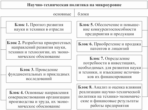 Основные блоки научно-технической политики на микроуровне