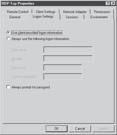 Вкладка Logon Settings (Параметры входа в систему).