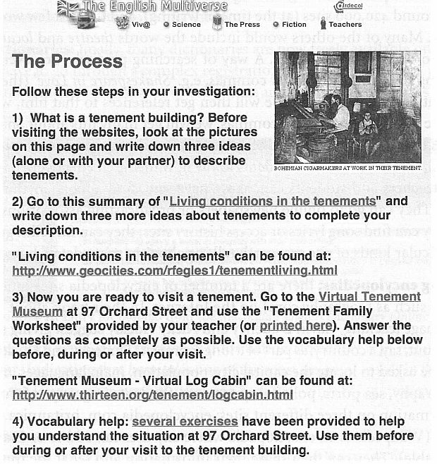 The Process (from 'life in the Tenements' at www.ardecol.ac-grenoble.fr/english/tenement/tenementquest.htm)