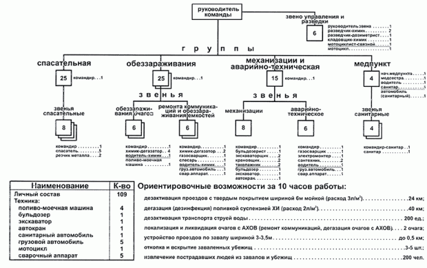 Схема организации сводной команды рационной и химической защиты