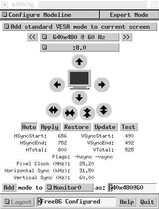 xf86cfg mode line menu