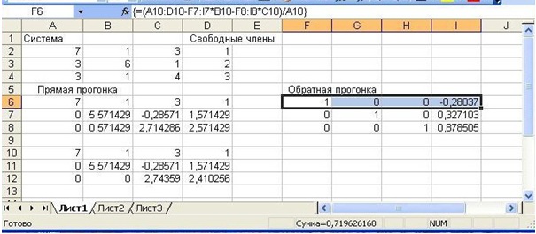 Пошаговое решение системы линейных уравнений методом Гаусса