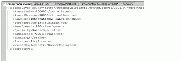 Так выглядит результат запроса, отображаемый в SQL Server Management Studio в виде XML после перехода по ссылке в панели результатов