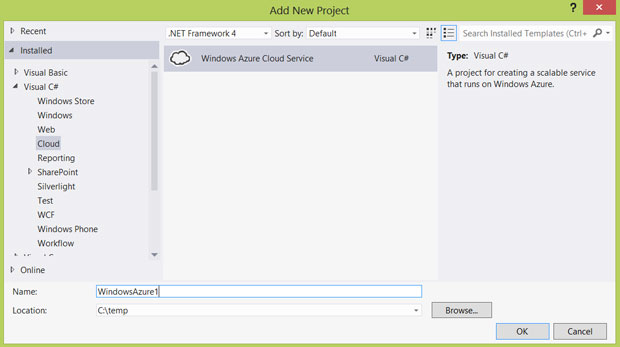 Создание в Visual Studio проекта Windows Azure Cloud Service