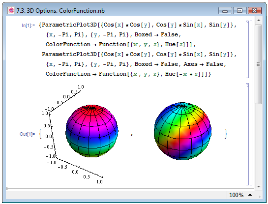 Использование опции окрашивание трёхмерной поверхности ColorFunction
