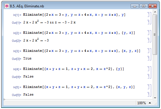 Исключение переменных из системы уравнений при помощи функции Eliminate
