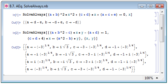 Нахождение универсальных значений параметров для превращения уравнения в тождество при помощи функции SolveAlways