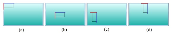 Преобразование системы координат: (a) тождественное; (b) сдвиг; (c) поворот; (d) сдвиг на обратный вектор;