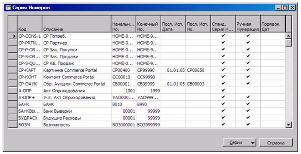 Окно "Серия Номеров"