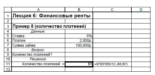 Пример на определение количества платежей