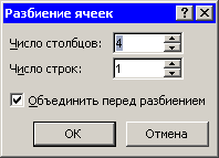 Диалоговое окно Разбиение ячеек