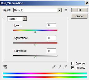 Средства управления командой Hue/Saturation Рассмотрим возможности этого диалога: