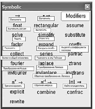 Панель инструментов Symbolic