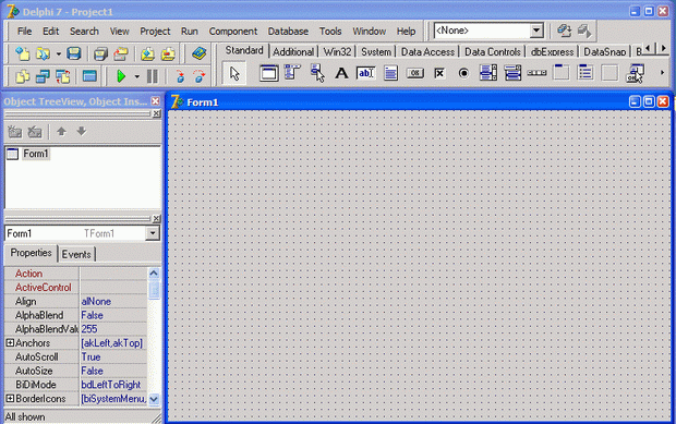 Вид экрана после запуска Delphi