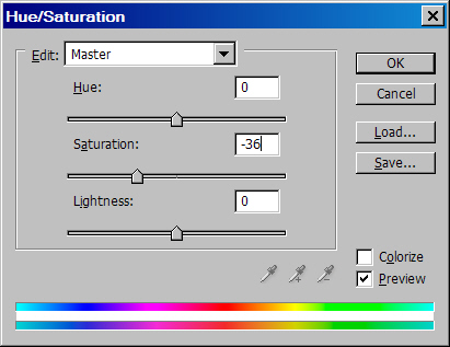 Параметры команды Hue/Saturation