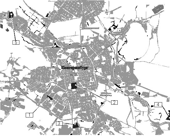 1-ая Областная больница и 40 городская больница, 2- 354 Окружной Военный Госпиталь и Областной Кардиологический центр, 3 -24 Городская Больница, 4- 36 Городская Больница, 5 -9 Детская Городска Больница