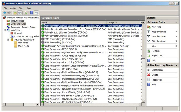 Окно оснастки Windows Firewall with Advanced Security