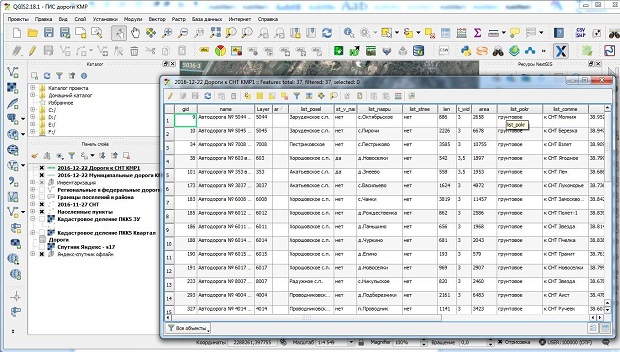 Пример рабочего пространства QGIS 