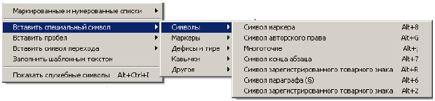 Диалоговое окно для вставки спецсимволов