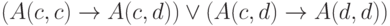 (A(c,c)\to A(c,d))\lor (A(c,d)\to A(d,d))