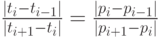 \frac{|t_i-t_{i-1}|}{|t_{i+1}-t_i|}=\frac{|p_i-p_{i-1}|}{|p_{i+1}-p_i|}