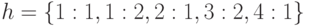 h=\{{1:1},{1:2},{2:1},{3:2},{4:1}\}