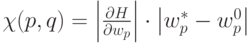 \chi (p,q) = \left| {\frac{{\partial H}}{{\partial w_p }}} \right| \cdot \left| {w_p^*  - w_p^0 } \right|